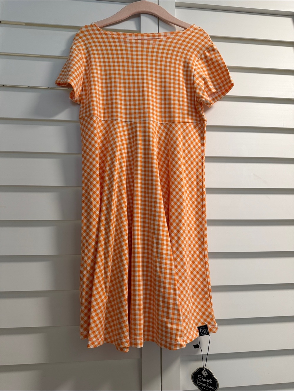 Girls' Orange Gingham Casual Dress